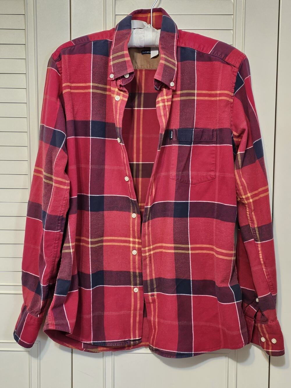 Barbour Tailored Fit Plaid Flannel Shirt Mens Large L Red Blue Tartan Soft